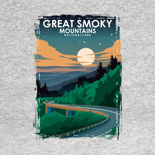 Great Smoky Mountains National Park Vintage Minimal Travel Poster at Night by jornvanhezik